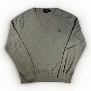 Polo Ralph Lauren Pima Cotton V-Neck Sweater Gray Men's Large